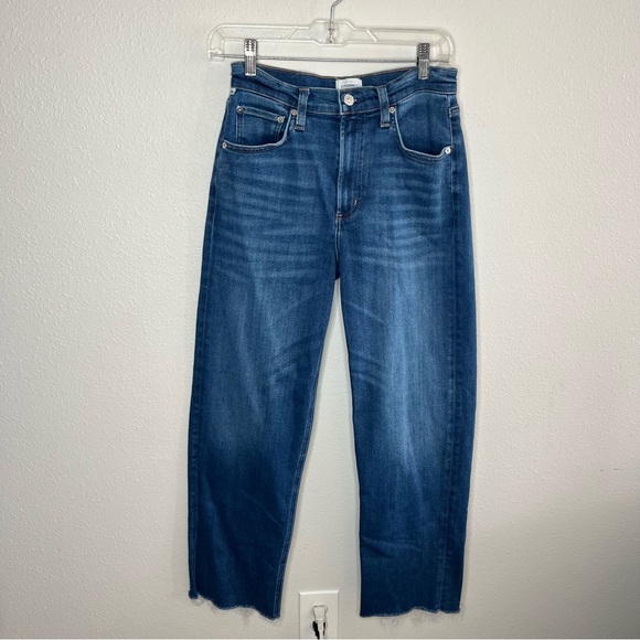 Citizens of Humanity Medium Wash Ambry Palma Straight Leg Jeans Raw Hem Cropped - Picture 5 of 15